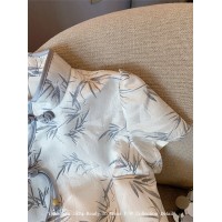 新中式竹影潇湘斜襟盘扣立领连衣裙女春夏风改良旗袍短裙子
