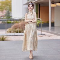 《48H发》新款新中式暗纹竹节无袖落肩挂脖式（可系带）优雅大方