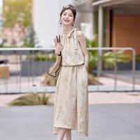 《48H发》新款新中式暗纹竹节无袖落肩挂脖式（可系带）优雅大方