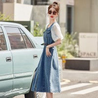 短袖印花牛仔连衣裙女2024夏季新款女装时尚新中式名族风气质裙子
