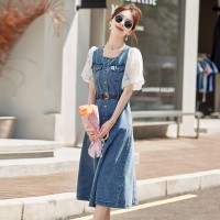 短袖印花牛仔连衣裙女2024夏季新款女装时尚新中式名族风气质裙子
