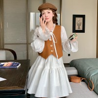 现货2118设计感连衣裙套装新款法式减龄小个子马甲两件套