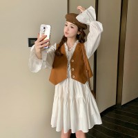 现货2118设计感连衣裙套装新款法式减龄小个子马甲两件套