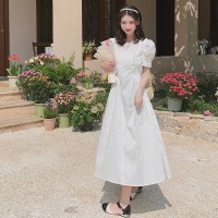 【现货2024】白色森仙连衣裙收腰显瘦沫儿边夏新款D79