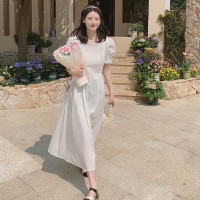 【现货2024】白色森仙连衣裙收腰显瘦沫儿边夏新款D79