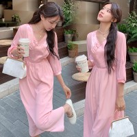 2024年夏季新款新中式缎面松紧腰修身连衣裙