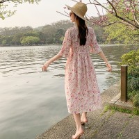 2024年夏季新款新中式v领修身抽绳连衣裙