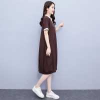 大码宽松显瘦减龄连衣裙年夏季中长款裙子V领