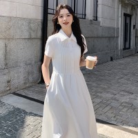 【现货主推】法式风白色连衣裙女夏季2024新款气质收腰衬衫长裙