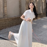 【现货主推】法式风白色连衣裙女夏季2024新款气质收腰衬衫长裙
