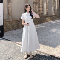 【现货主推】法式风白色连衣裙女夏季2024新款气质收腰衬衫长裙
