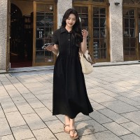 【现货主推】法式风白色连衣裙女夏季2024新款气质收腰衬衫长裙