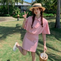 夏装现货买家秀假两件连衣裙学生短袖卫衣裙202A