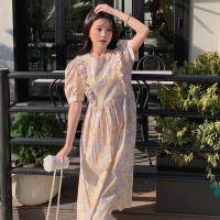 现货2024夏新款可爱甜美碎花娃娃衫清凉一夏连衣裙