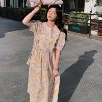 现货2024夏新款可爱甜美碎花娃娃衫清凉一夏连衣裙