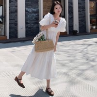 现货2024夏装新款可爱甜美风木耳边清凉一夏连衣裙