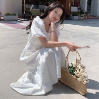 现货2024夏装新款可爱甜美风木耳边清凉一夏连衣裙