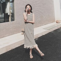 流行条纹流苏针织连衣裙2315