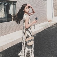 流行条纹流苏针织连衣裙2315
