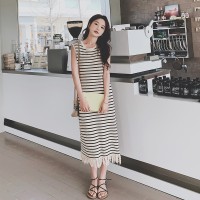 流行条纹流苏针织连衣裙2315