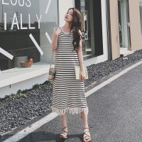 流行条纹流苏针织连衣裙2315