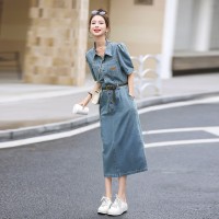 现货《48H发高质》全棉翻领工装休闲牛仔连衣裙