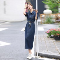 现货《48H高质发》休闲时尚收腰显瘦全棉牛仔连衣裙