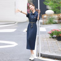 现货《48H高质发》休闲时尚收腰显瘦全棉牛仔连衣裙