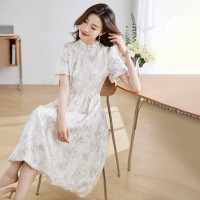 2024夏装新款时尚优雅新中式蝴蝶印花连衣裙