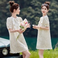 法式亮片雪纺连衣裙女2024夏装新款小个子显高款遮肚子显瘦裙子