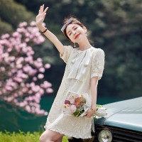 法式亮片雪纺连衣裙女2024夏装新款小个子显高款遮肚子显瘦裙子