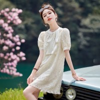 法式亮片雪纺连衣裙女2024夏装新款小个子显高款遮肚子显瘦裙子