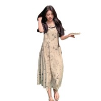 【现货设计款】假两件水墨印花连衣裙718