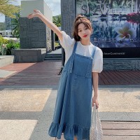 现货2024夏新款荷叶边水洗牛仔背带裙ZB129