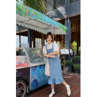 现货2024夏新款荷叶边水洗牛仔背带裙ZB129