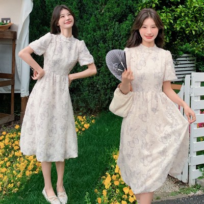 <!--现货新款夏装复古剪花新中式连衣裙浙宝B2楼239-->