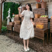现货新款夏装复古剪花新中式连衣裙浙宝B2楼239