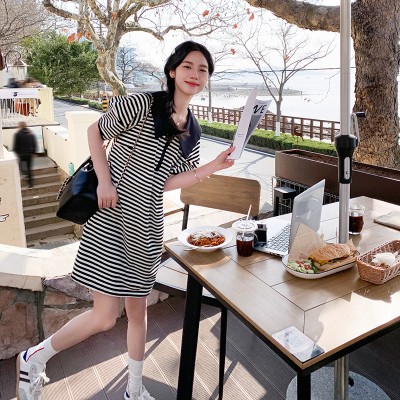 <!--现货24夏新款宽松卫衣裙海军领泡泡袖连衣裙207-->
