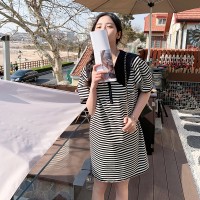 现货24夏新款宽松卫衣裙海军领泡泡袖连衣裙207