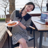 现货24夏新款宽松卫衣裙海军领泡泡袖连衣裙207