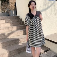 现货24夏新款宽松卫衣裙海军领泡泡袖连衣裙207