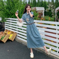 放心推短袖牛仔连衣裙女2024夏季新款刺绣名族风裙子