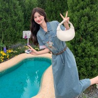 放心推短袖牛仔连衣裙女2024夏季新款刺绣名族风裙子