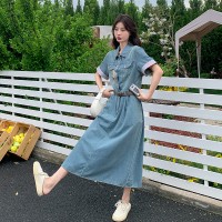 放心推短袖牛仔连衣裙女2024夏季新款刺绣名族风裙子