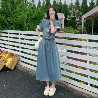 放心推短袖牛仔连衣裙女2024夏季新款刺绣名族风裙子