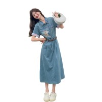 放心推短袖牛仔连衣裙女2024夏季新款刺绣名族风裙子