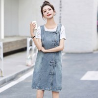 新中式盘扣牛仔裙女方领连衣裙2024夏新款无袖背心裙时尚减龄裙子