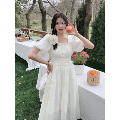 <!--现货－夏季新款法式甜美收腰显瘦连衣裙332-->