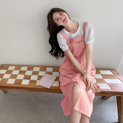 <!--日系背带连衣裙少女夏装2024新款初中高中学生小个子两件套长裙子-->