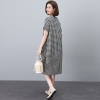 2024年夏季格子连衣裙中长款茧型
